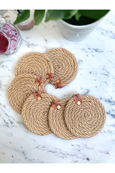 Liya Bella Set of 6 Straw Coasters - Decorative Coasters - Candle, Coasters - Table Decoration - Jute Rope