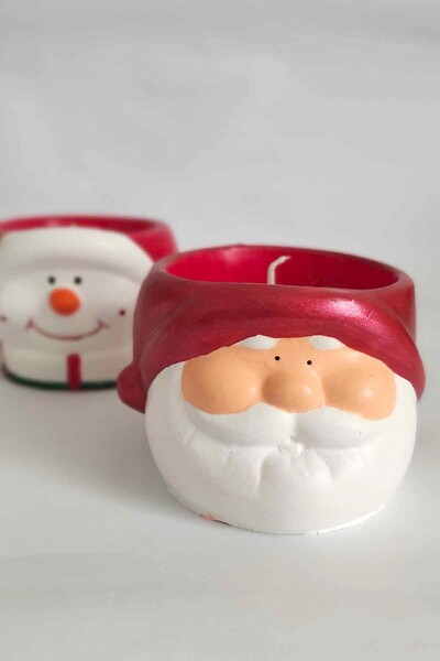 TRİADDESİGNART Noel Baba ve Kardan Adam 2'li Mumluk, El Emeği, Doğal Soya Mum...