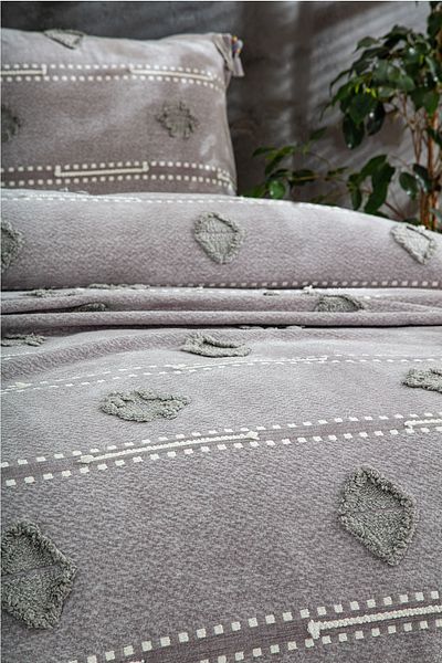 Evlen Home Collection Katre Cotton Double (Pique Set) Bedspread Battal Dowry Set 3 Pieces Gray