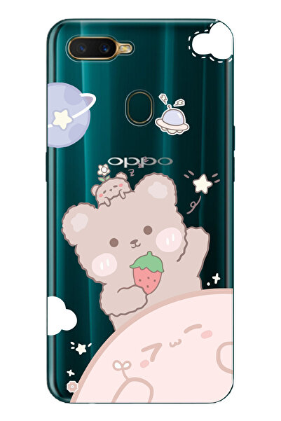Magic Ring Oppo A5S/AX7/A12 Uyumlu Tatlı Ayıcık Desenli Şeffaf Telefon Kılıfı