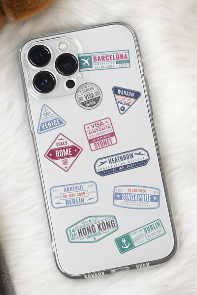 mooodcase iPhone 15 Pro Uyumlu Seyehat Pulu Premium Silikonlu Şeffaf Telefon Kılıfı