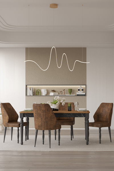 Modalife Cross 4 Sandalye 1 Sabit Masa 160x95 Yemek Masası Takımı 4 Kişilik -...