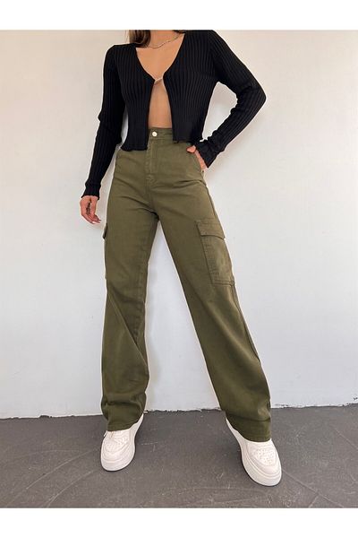 LAMİRA Τζιν HAKI Cargo Pocket Ψηλόμεσο Loose Wide Leg Jeans