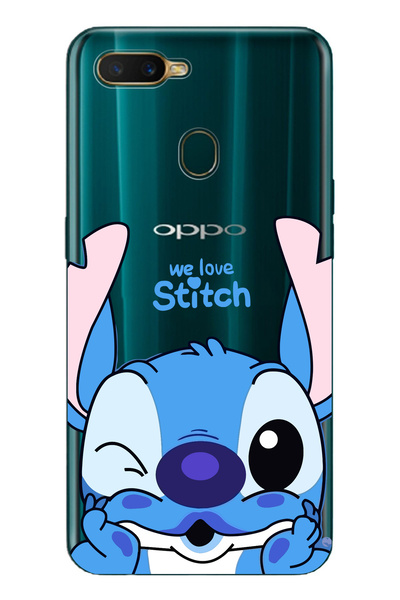 Magic Ring Oppo A5S/AX7/A12 Uyumlu We Love Stitch Desenli Şeffaf Telefon Kılıfı