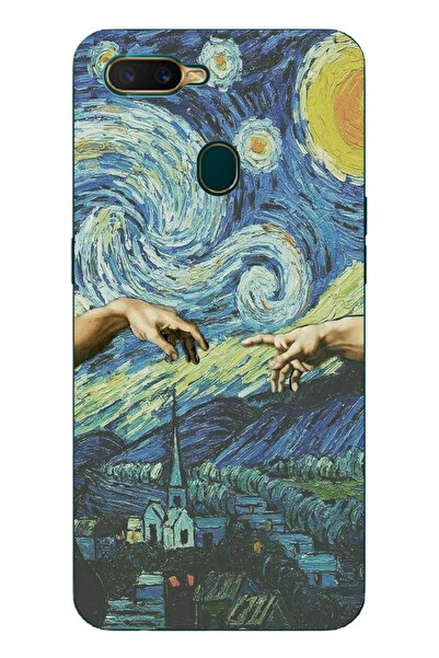 Magic Ring Oppo A5S/AX7/A12 Uyumlu Sanatsal Vintage Desenli Şeffaf Telefon Kılıfı