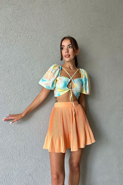 Seda Yalçın Atelier Cultură cu model de flori albastre cu detaliu de legare în față