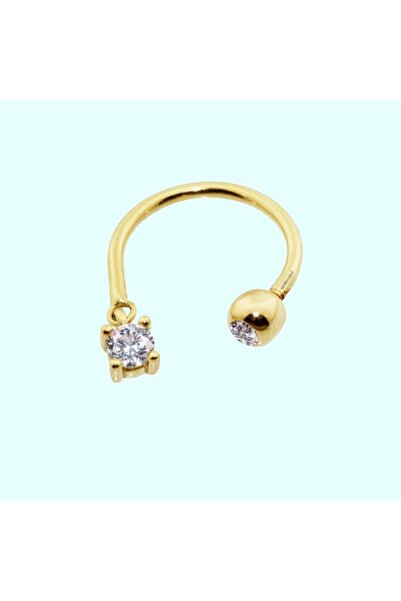 Sembol Gold Altın Yarım Halka Kulak Piercing 14 Ayar Tektaş