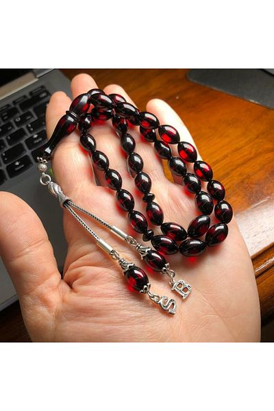 dergah tesbih Silver Design Vernier Clamping Amber