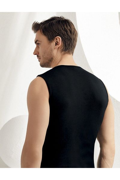 Şahinler Men's Black Zero Sleeve V-Neck Undershirt ME079-SH