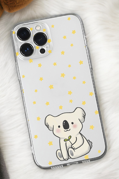 mooodcase iPhone 15 Uyumlu Koala Desenli Premium Silikonlu Şeffaf Telefon Kılıfı