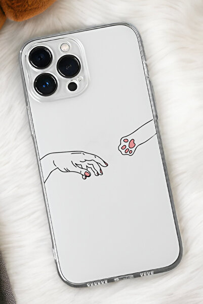 mooodcase iPhone 15 Pro Max Uyumlu Hand and Paw Desenli Premium Silikonlu Şeffaf Telefon Kılıfı