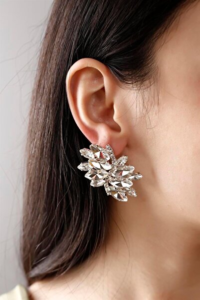 HUBANN تصميم خاص أقراط نسائية فضية اللون حجر أقراط حجرية ملونة أقراط الخطوبة ...