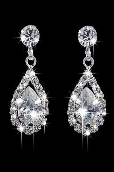 HUBANN Gümüş Kaplama Su Yolu Zirkon Taşlı Küpe Nişan Küpesi Parti Davet Küpesi