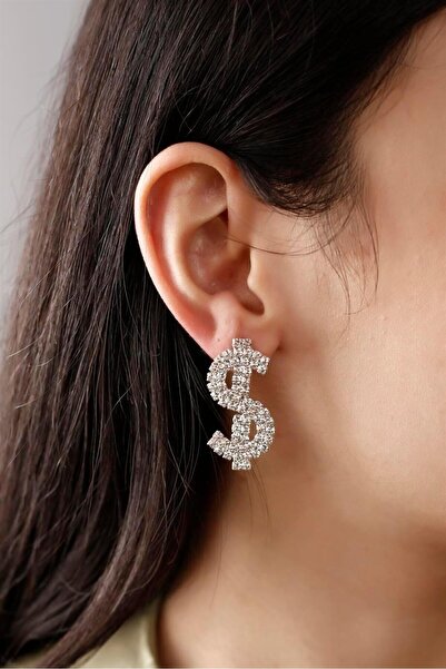 HUBANN Silver Su Yolu Kristal Taşlı Dolar Küpe Trend Küpe Gümüş Kaplama Dolar...