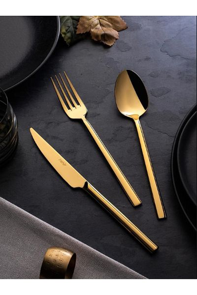 Nehir Dalyan Full Gold Titanium 89 Piece Boxed Cutlery Set