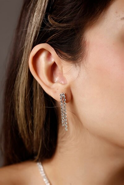 HUBANN Gümüş Kaplama Su Yolu Stonefans Püskül Küpe Gelin Nişan Küpesi Parti Davet Küpesi