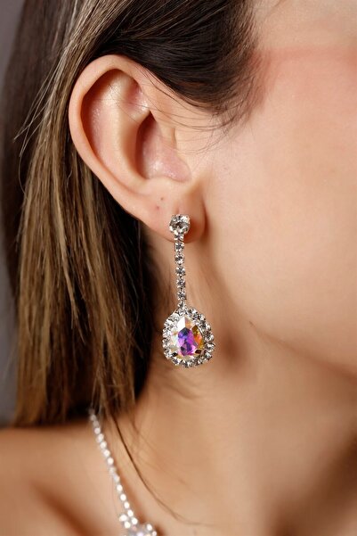 HUBANN Gümüş Kaplama Janjan Taşlı Hürrem Sallantılı Küpe Özel Günler Düğün Nişan Küpesi