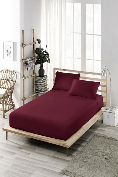 ELY PARKER 120x200 Elastic Sheet Set-1,5 Person-high Beds-cotton-polyester Fabric-burgundy