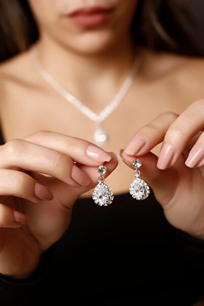 HUBANN Gümüş Kaplama Su Yolu Zirkon Taşlı Küpe Nişan Küpesi Parti Davet Küpesi