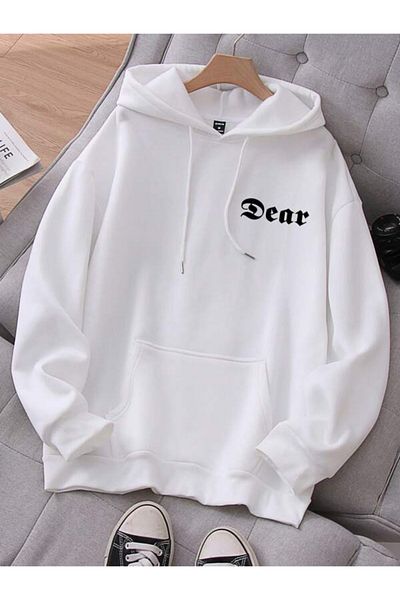 Black Sokak White Dear Printed Hooded Oversize Sweatshirt Men&