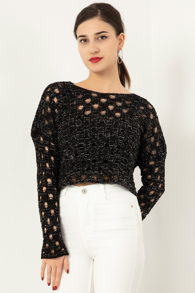 PULLIMM Tricotaj ajurat cu sclipici Crop ATL011