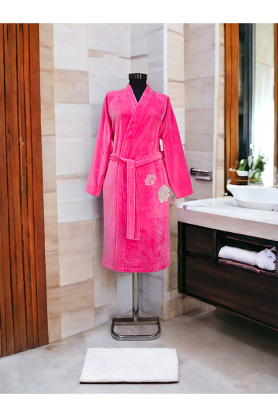 Tanem Home 100% бавовняний халат з вишивкою для жінок | Фуксия халат | Придане