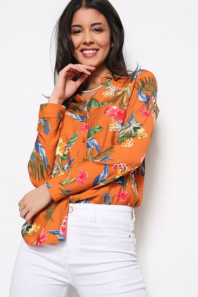 AVORWE Cămașă cu nasturi cu modele florale