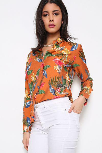 AVORWE Cămașă cu nasturi cu modele florale