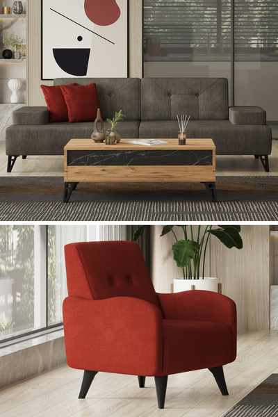 Modalife Avrupa 3+1 Salon&oturma Odası Koltuk Takımı - Antrasit&Bordo