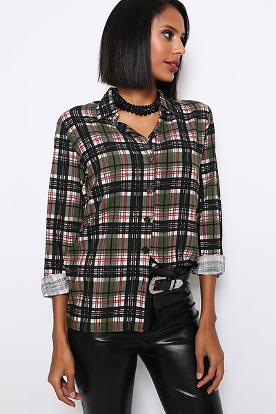 AVORWE Plaid Button-Up Shirt