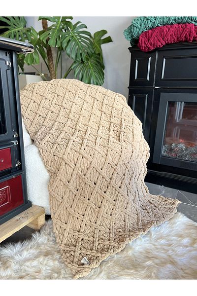 Missworble Puffy Hand Knitted Fireplace and TV Blanket Diamond Patterned Milk Brown 90 X 165 Cm