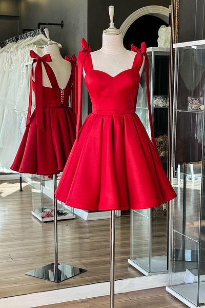 Lenta Moda Κόκκινο Μίνι Σατέν βραδινό φόρεμα και βραδινό φόρεμα εκτός ώμου
