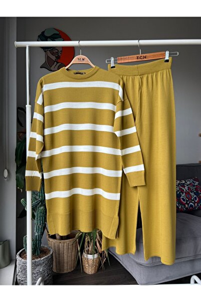 asyadabutik Striped Tunic Slit Hijab Knitwear Set