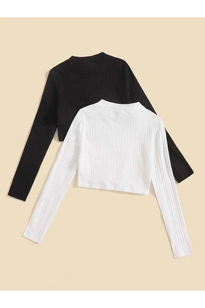 İmpavido 2-pack black and white crop blouse