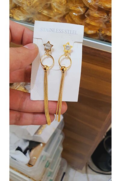 barisiva gold 22 AYAR ALTIN KAPLAMA SALLANTILI ZİRKON TAŞLI YILDIZ DETAYLI ÇE...