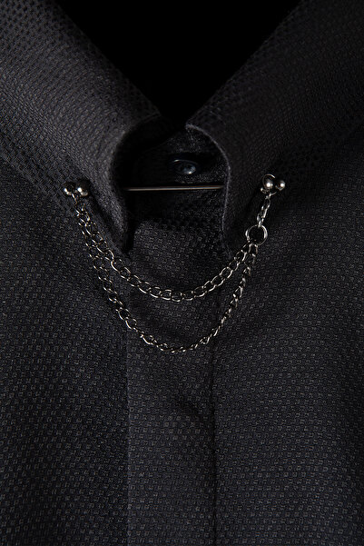 Terapi Men Tüm Gömleklere Uyumlu Siyah Renk Zincirli Yaka İğnesi