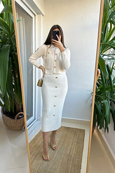 erki triko Cardigan Skirt Button Detailed Bottom-Top Knitwear Suit