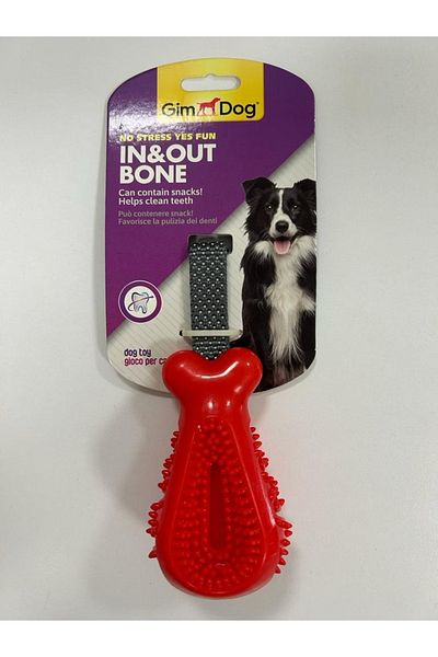 Gimdog Bone Shaped Dog Treat Toy Red