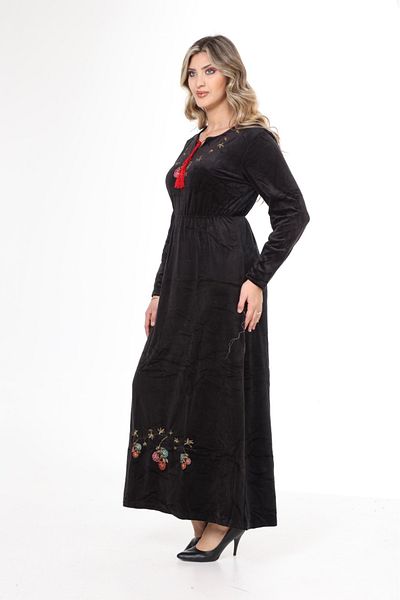 mervemoda Γυναικείο βελούδινο φόρεμα με μαύρο γιακά