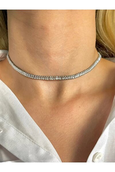 Kashpanya Baguette Stone Waterway Zircon Stone Women's Steel Necklace