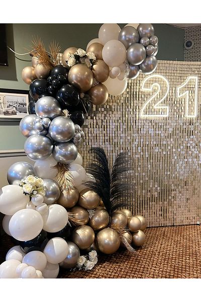 Çemrek Süs Parti Chrome Gold silver chrome sea sand black balloon chain set 60 pcs