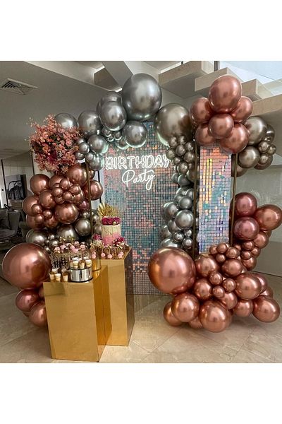 Çemrek Süs Parti Rose Gold Chrome Silver Balloon Chain Set 100 Pieces