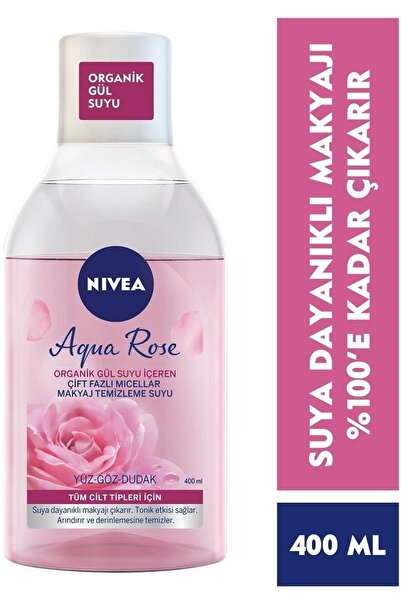 NIVEA Aqua Rose Micellar Gül Suyu Içeren Çift Fazlı Makyaj Temizleme Suyu,400Ml, Tüm Ciltler Için