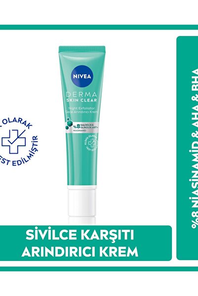 NIVEA Nıvea Derma Skin Clear Night Exfoliator Gece Arındırıcı Krem 40Ml, %8 Glikolik Asit (Aha) Ve Salisi