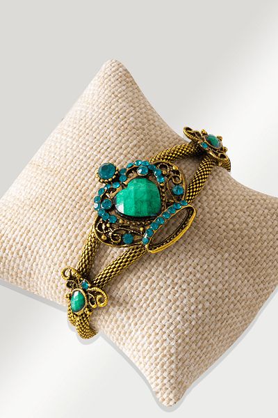 Tesbih Atölyesi Certified Heart Model Turquoise Agate Stone Bracelet - Adjustable