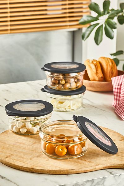 Waldern Home 4 Pieces Black Silicone Lid Storage Container Set 420ML