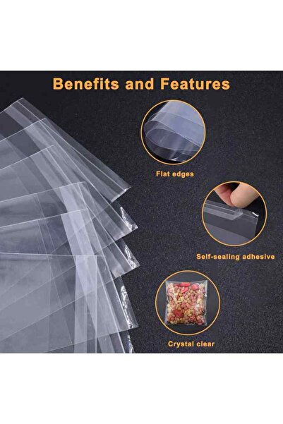 Dekals 100 Adet 10x20 Bantlı Jelatin Şeffaf Yapışkanlı Parlak Poşet Torba