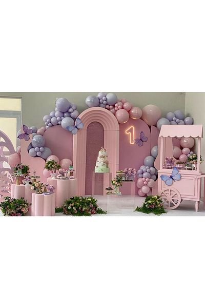 Çemrek Süs Parti Lilac pink balloon chain set 100 pieces