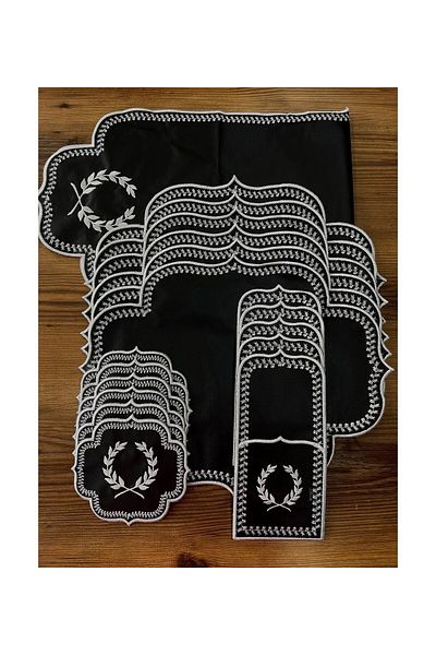 Bonny Home Fecioară Negru Argintiu American Service 6 persoane 19 piese Runner Set Set de prezentare din piele pentru cină cu broderie