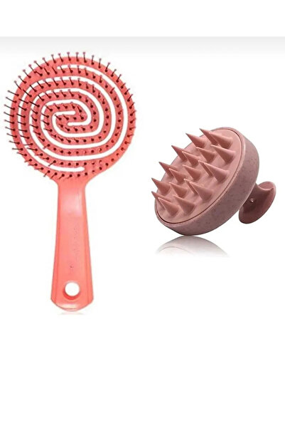 HaLVeY 3 Boyutlu Profesyonel Oval Saç Fırçası Ve Saç Yıkama Masaj Tarağı , 2 Li Set
